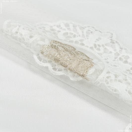 Тканини ненатуральні тканини - Тюль вишивка Орнела молочний, з медальйоном