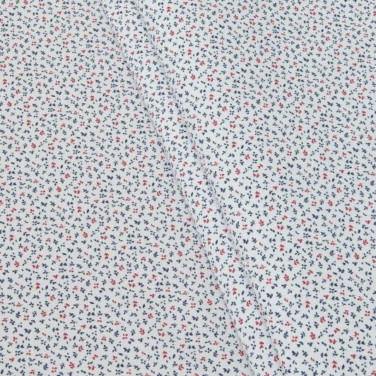 Тканини бавовняні сумішеві - Сорочкова принт синьо-червоні гілочки на білому