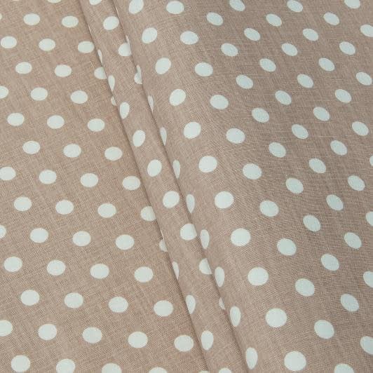 Тканини для дитячого одягу - Котон-льон стрейч принт білий горох на бежевому