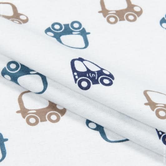 Ткани для сорочек и пижам - Фланель белоземельная детская машинки