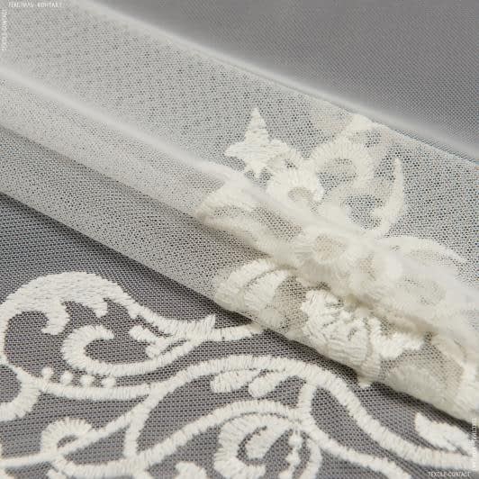 Ткани гардинные ткани - Тюль сетка вышивка Инесса молочная