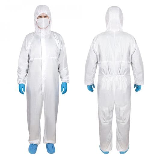 Ткани защитные костюмы - Защитный комбинезон с капюшоном многоразовый Болония  белый р. 52-54