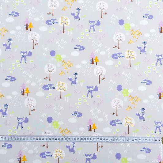Ткани для детской одежды - Экокоттон лисички, фон св.серый