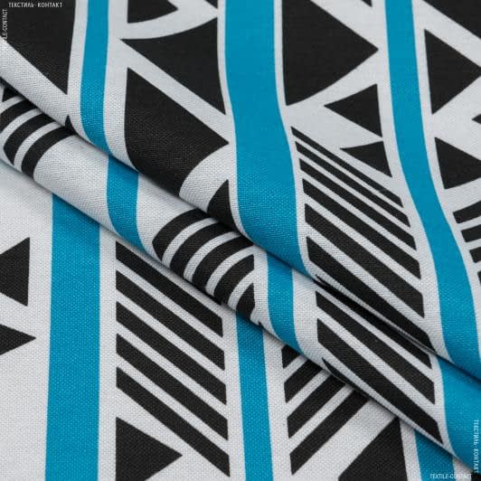 Тканини бавовняні сумішеві - Декоративна тканина Каюко смужка-графіка синій, чорний