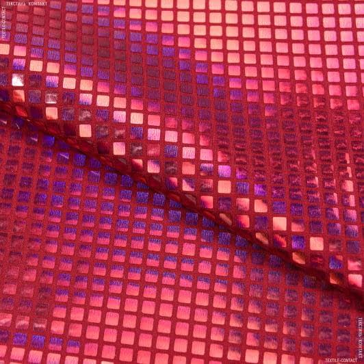 Тканини новорічні тканини - Трикотаж масло голограма кубіки червоний