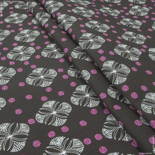 Тканини для декоративних подушок - Декоративна тканина Луна квіточки, горошки фон коричневий