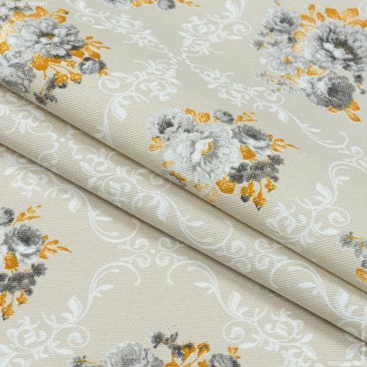 Тканини для декору - Декоративна тканина панама Акіл сірий, жовтий фон св.бежевий
