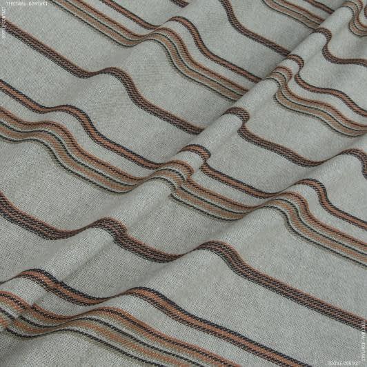 Тканини портьєрні тканини - Декоративна тканина Сакс акріс смуга бежева, помаранчева ,т.коричнева
