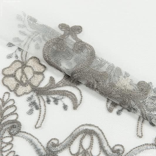 Тканини гардинні тканини - Тюль сітка вишивка Дженна колір молочний, сірий, бежевий