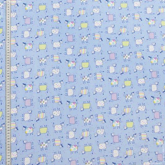 Ткани для детской одежды - Экокоттон сказочные коровки, фон голубой