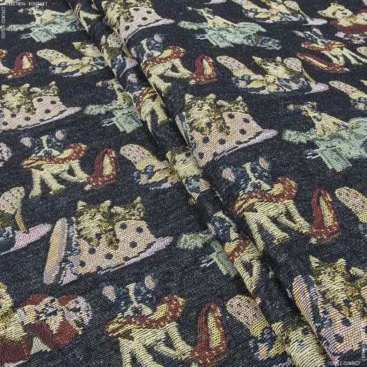 Тканини портьєрні тканини - Гобелен Котики та песики фон чорний
