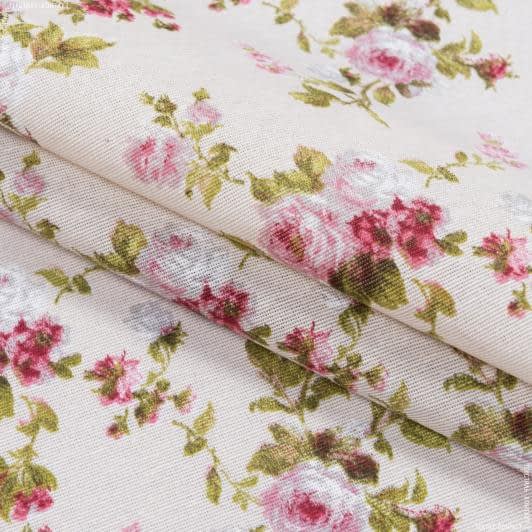 Ткани портьерные ткани - Декоративная ткань лонета Флорал / FLORAL цветы мелкие гранат, фон молочный