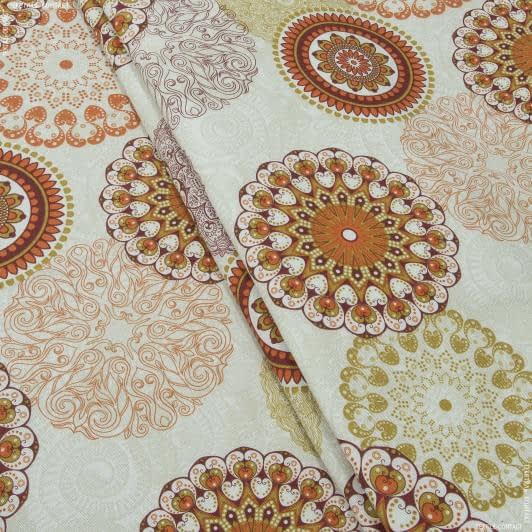 Тканини для штор - Декоративна тканина лонета Мандала помаранчевий, бордовий