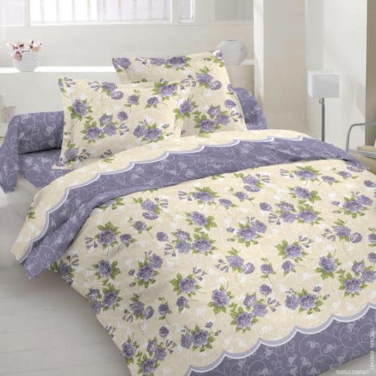 Ткани для постельного белья - Бязь набивная  голд DW цветы фиолетовый