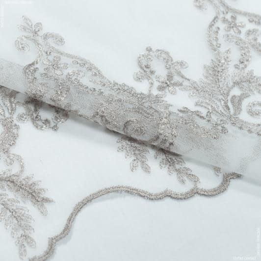 Ткани свадебная ткань - Тюль микросетка вишивка Вензель цвет  песок (купон)