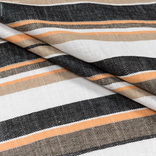 Тканини для сорочок - Платтяна віскоза cмужка помаранчева/бежева/чорна