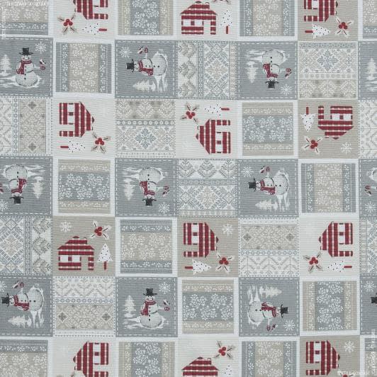 Тканини для печворку - Декоративна новорічна тканина /santa gris/сніговик