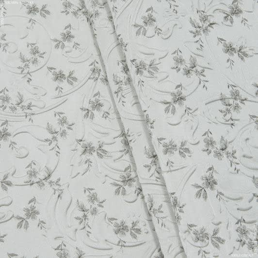 Тканини портьєрні тканини - Декор араміс,квіти дрібні,ракушка,т.сірий(тиснення)