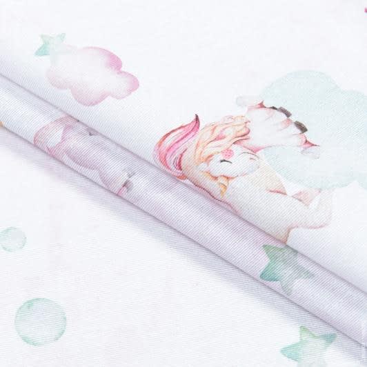 Ткани для декора - Декоративная ткань лонета Единороги фон бело-розовый