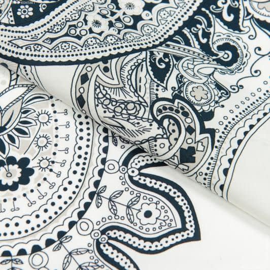 Тканини для костюмів - Поплін SCINTILLA орнамент огірки сині, сірі на білому
