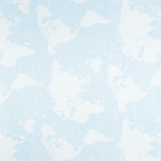 Ткани для портьер - Декоративный сатин  КАРТА МИРА/  MONDO голубой