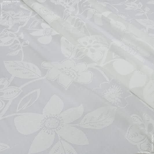 Тканини гардинні тканини - Тюль кісея принт Онасіз молочна квіти великі з обважнювачем