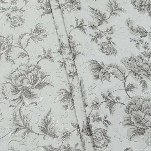 Тканини портьєрні тканини - Декоративна тканина жаккард  Арамис /ARAMIS тиснение квіти,ракушка,т.сірий