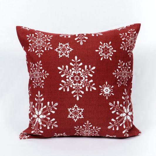 Ткани готовые изделия - Чехол  на подушку новогодний/ Снежинки, фон красный 45х45см