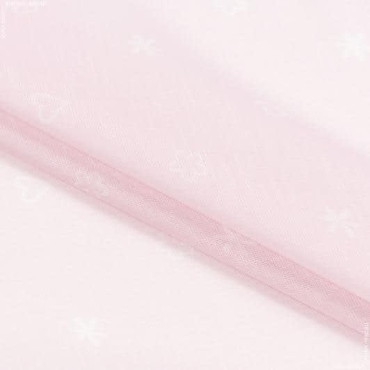 Ткани для тюли - Тюль Астер цветы сердечки фон розовый с утяжелителем
