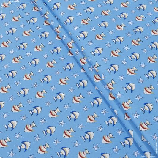 Ткани для мед. одежды - Экокоттон  пейз морская тематика  рыбки