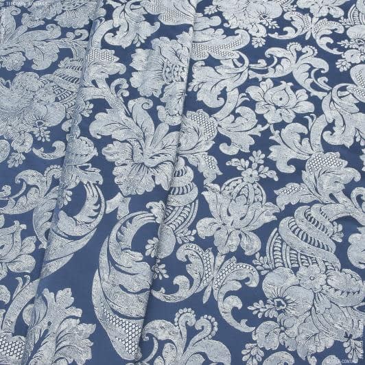 Ткани для римских штор - Жаккард Бурже цвет серебро фон т.синий