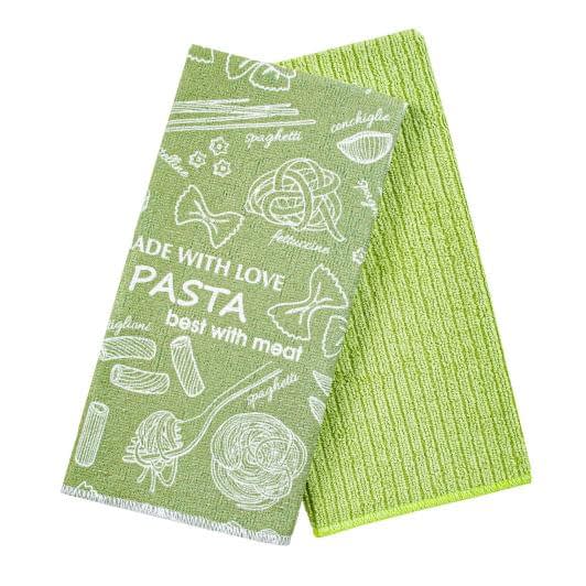 Ткани текстиль для кухни - Набор кухонных полотенец микрофибра 40х60 "паста" цвет светлый лайм