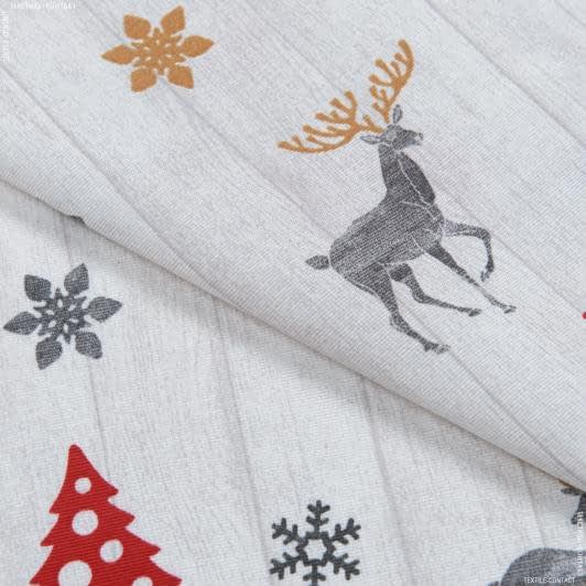 Ткани для штор - Новогодняя ткань лонета Олени фон св. серый