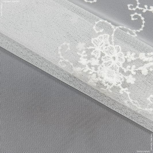 Ткани гардинные ткани - Тюль сетка вышивка Миландрия цвет кремовый