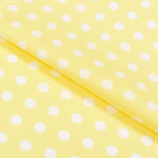 Тканини для одягу - Поплін принт білий горох на жовтому