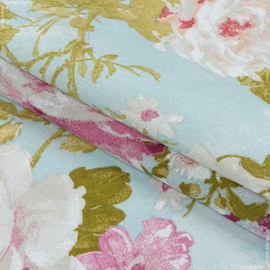 Ткани портьерные ткани - Декоративная ткань  лонета   Флорал цветы/ FLORAL фон голубой