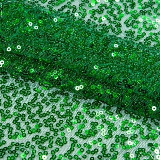 Тканини для суконь - Сітка паєтки зелена