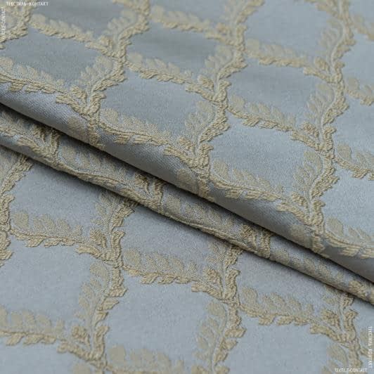 Ткани для декоративных подушек - Декоративная ткань Оливия золотой венок на сером