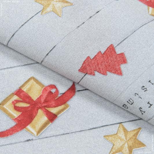 Тканини для скрапбукінга - Новорічна тканина лонета Подарунки фон сірий