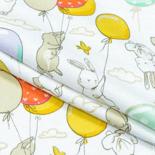 Ткани для детской одежды - Фланель белоземельная детская кролики на шарах