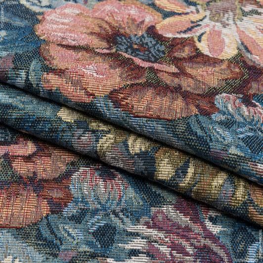 Тканини для декоративних подушок - Гобелен жоржини тон синій