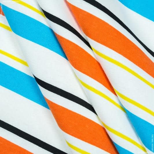 Ткани распродажа - Декоративная ткань панама Папилон полоса оранж,голубой