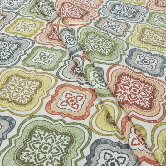 Ткани для римских штор - Декоративная ткань панама Кема оранж, оливка, серый