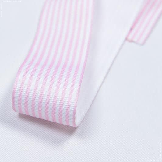 Ткани для дома - Репсовая лента Тера полоса мелкая белая, розовая 33 мм