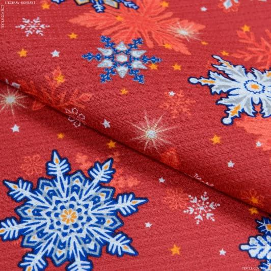Ткани вафельная - Ткань полотенечная вафельная набивная снежинки цвет красный