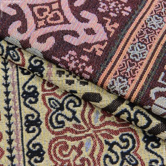 Тканини портьєрні тканини - Гобелен Орнамент-122 чорний,теракотово-червоний  фон св.жовтий