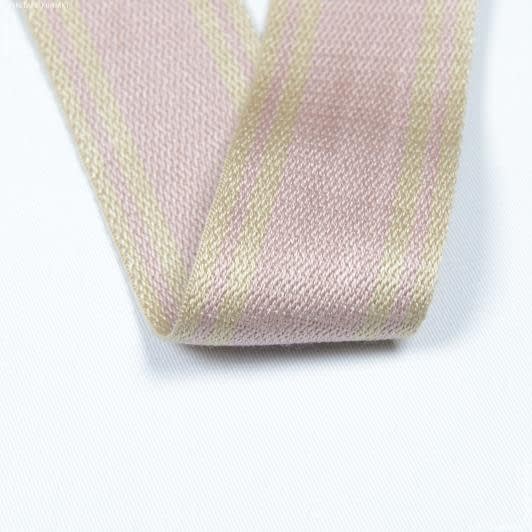 Ткани готовые изделия - Тесьма двухлицевая полоса Раяс розовый , св.беж 48мм (25м)