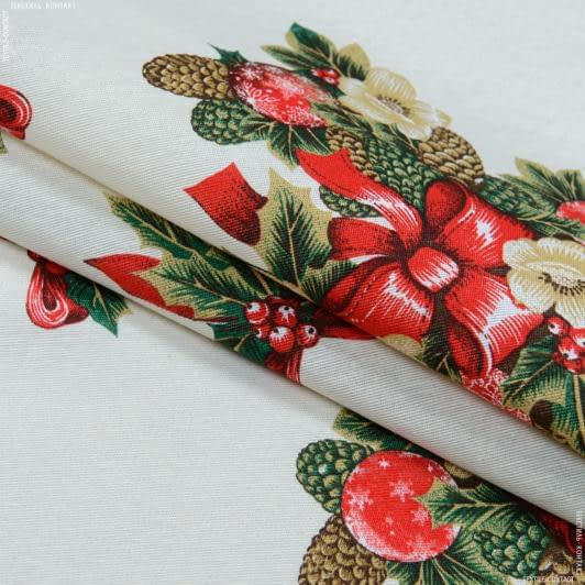 Тканини для скатертин - Декоративна новорічна тканина Різдвяний букет