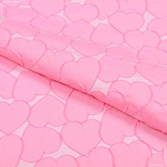 Тканини для суконь - Костюмний жакард фукро сердечки рожеві