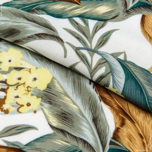 Тканини віскоза, полівіскоза - Штапель Фалма принт велике листя на молочному